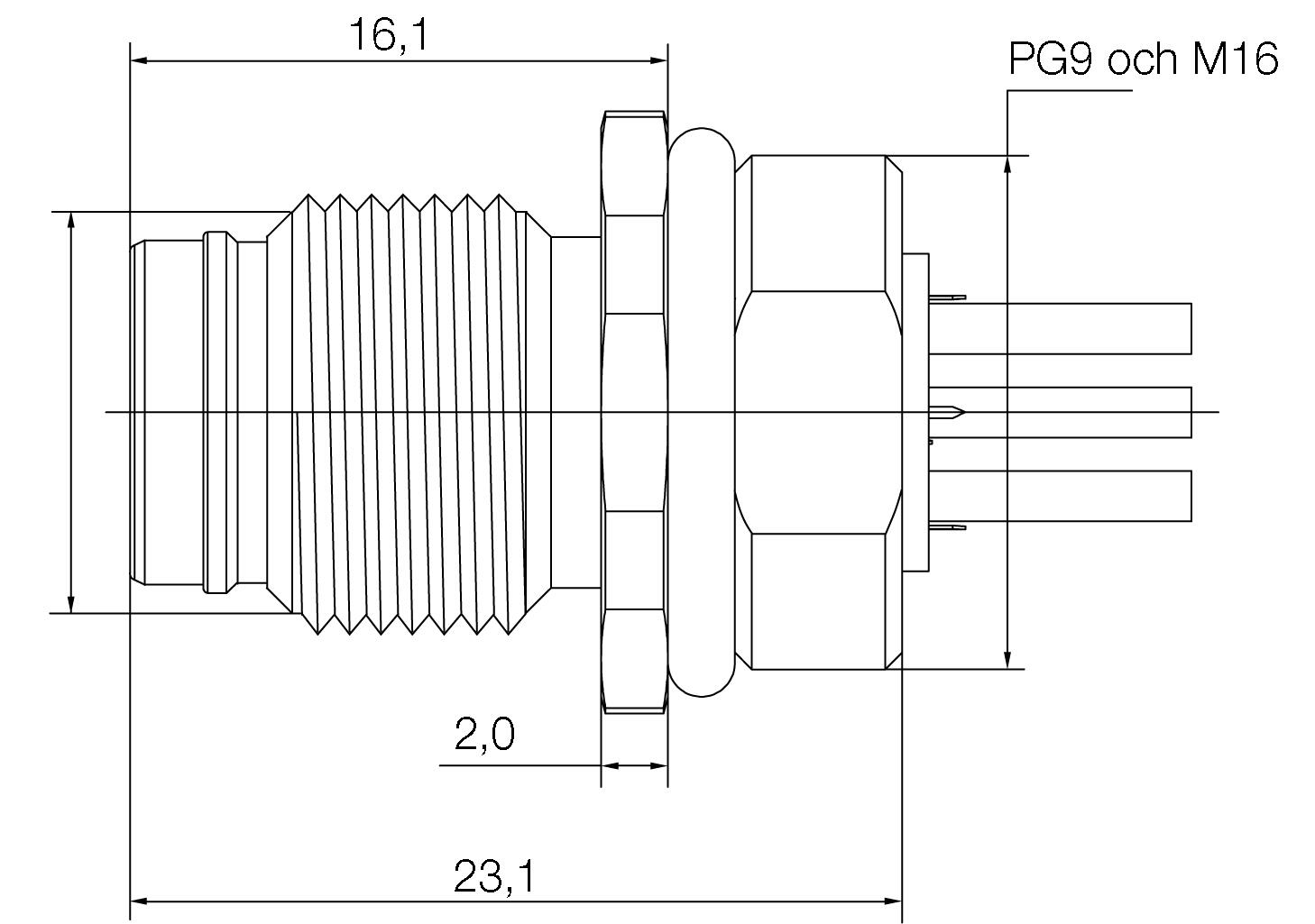 Dimension, panelcontact female