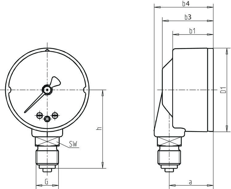Pressure gauge, for low preassures Ø63 och Ø100 mm. Model 1553