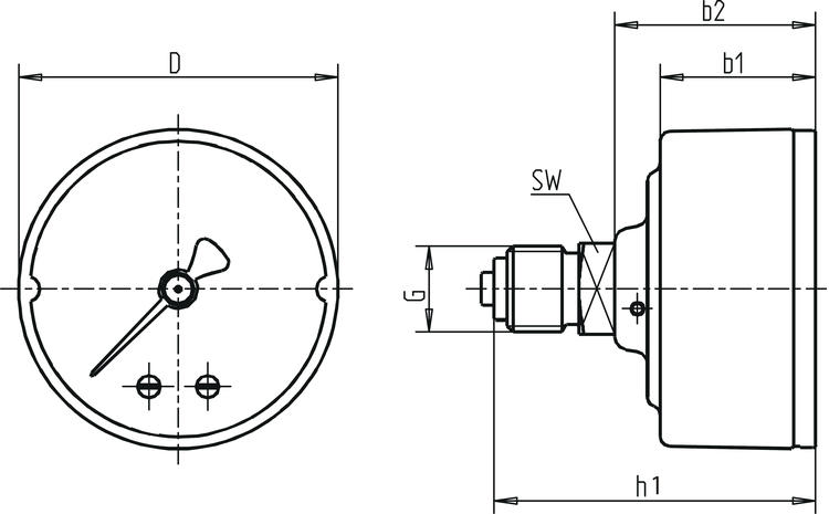 Pressure gauge, for low preassures Ø63 och Ø100 mm. Model 1554