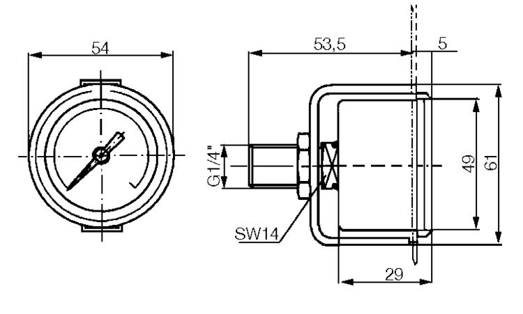 Pressure gauge, standard design Ø50 mm. Model 1427