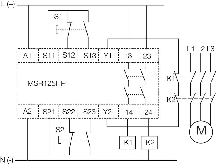 Two-hand device TL4 with two separate push buttons with one breaking and one closing contact.